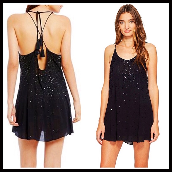 FREE PEOPLE BLACK EMBELLISHED Sequin Slip Dress - Picture 7 of 8
